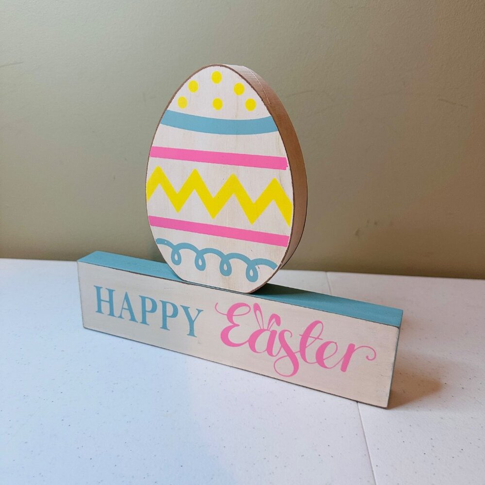 Happy Spring Happy Easter decoration 2 pieces reversible wood blocks display